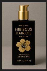 Premium Hibiscus Hair Oil Pakistan – Hydrating & Nourishing (100ml) create me a image for that in golden and black