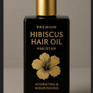 Premium Hibiscus Hair Oil Pakistan – Hydrating & Nourishing (100ml) create me a image for that in golden and black