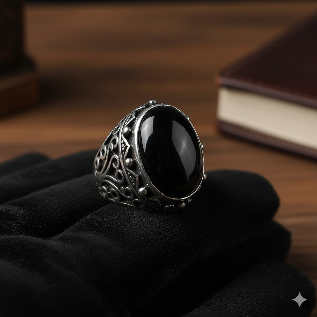 Black Aqeeq stone ring in Pakistan with certified original gemstone