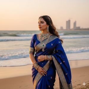 Girl Wearing beautiful Blue Sapphire Ring at seaview karachi