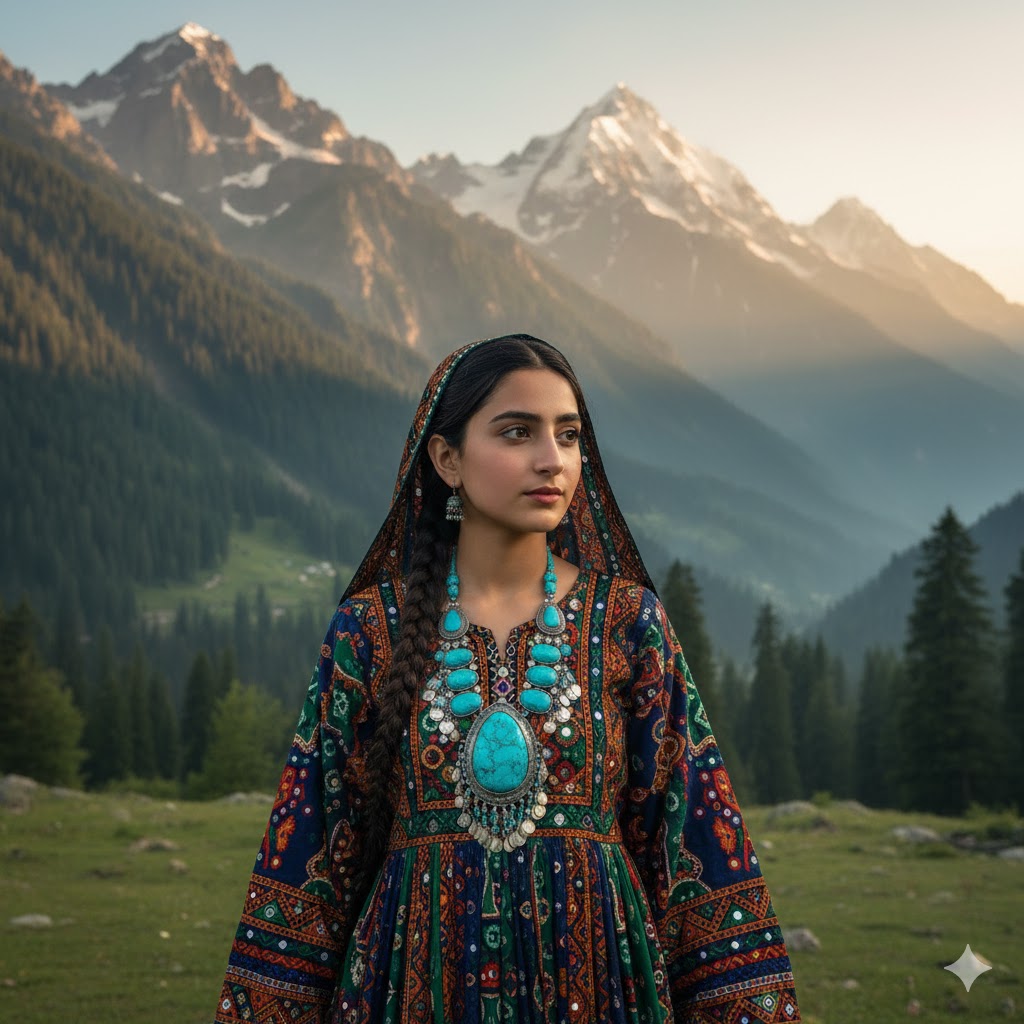 A tradional pakistan girl wearing feroza stone