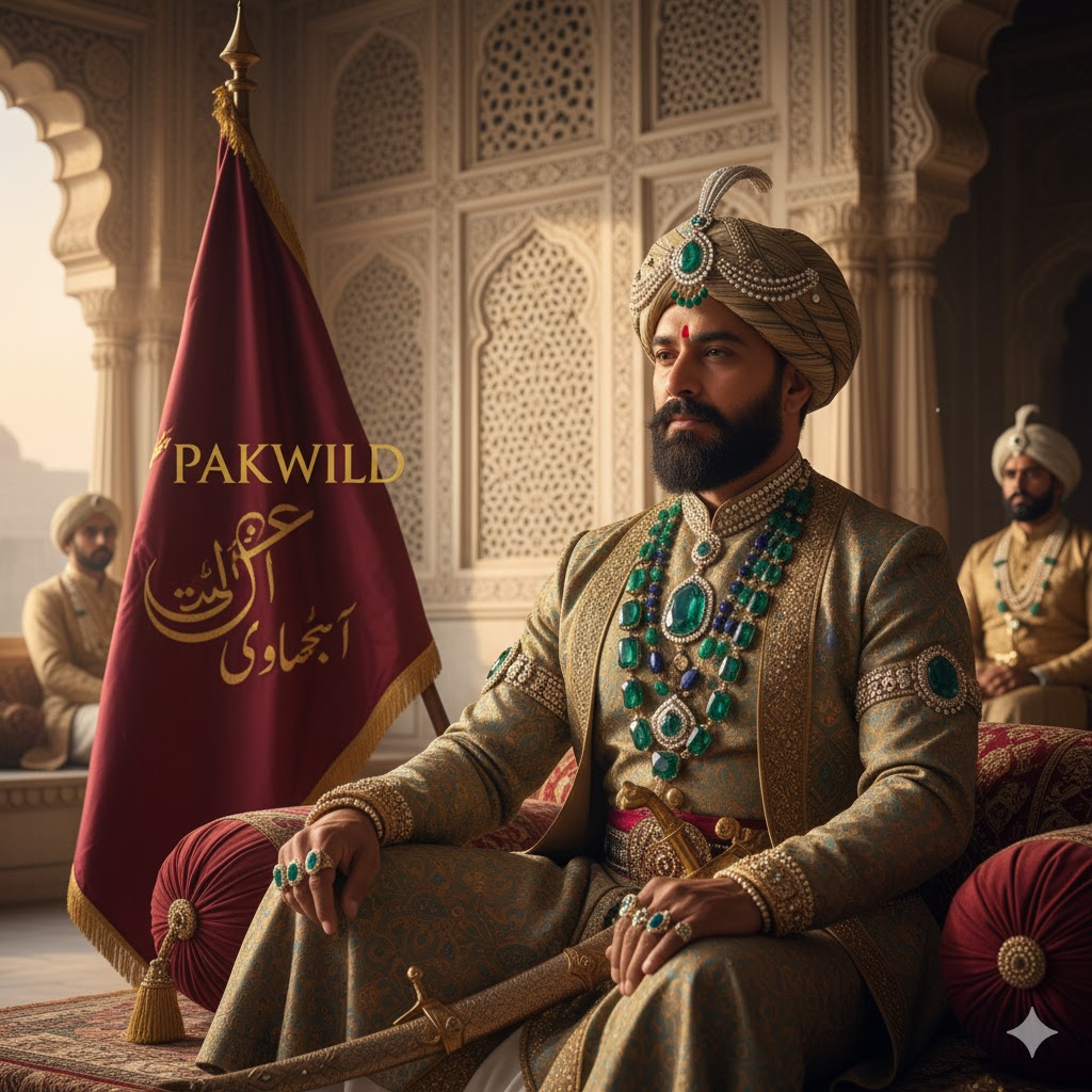 Mughal emperor Wearing emeralds in Lahore